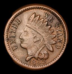 1863 CWT Indian Cent 1c Grades Select AU