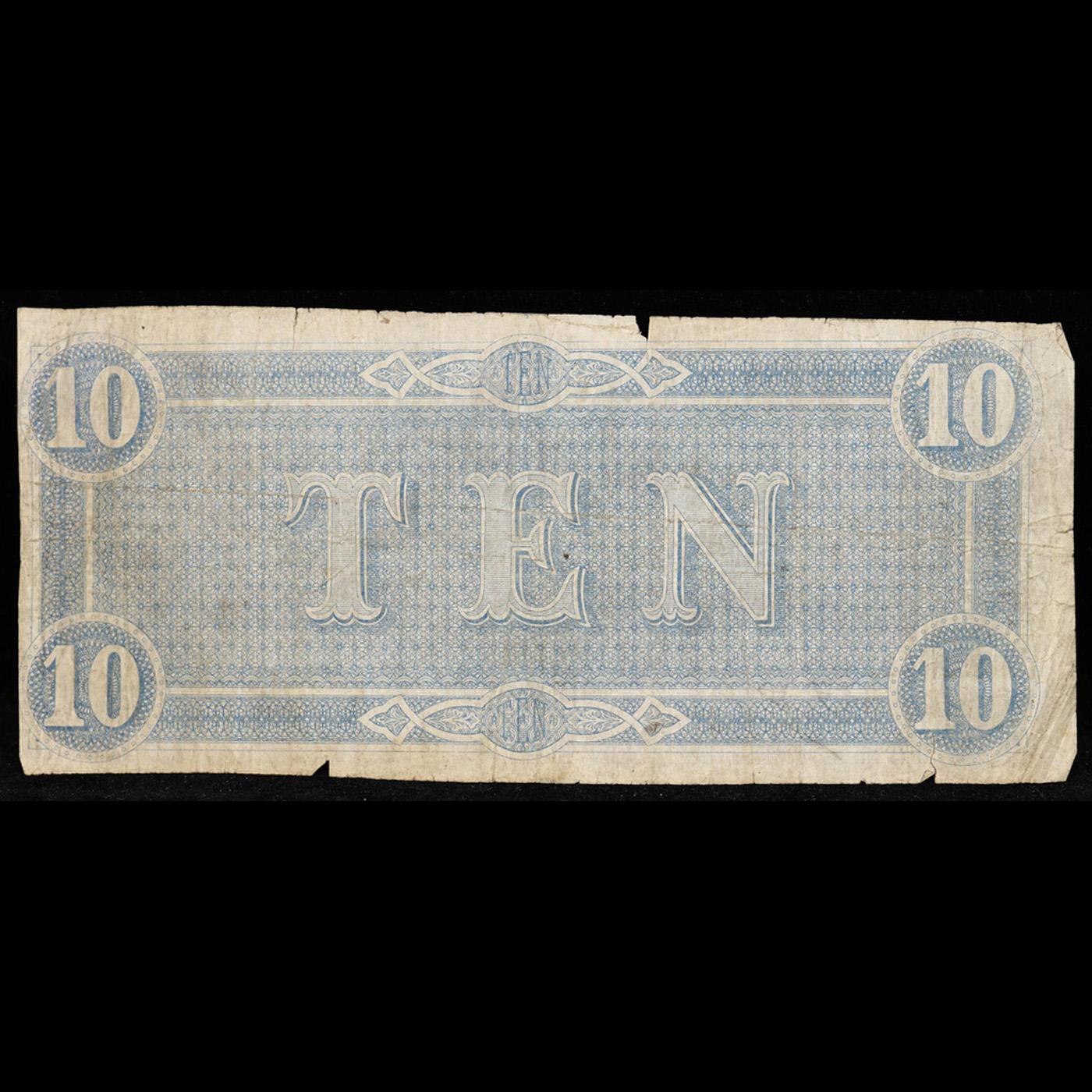 1864 $10 Confederate Note, T68 Grades xf details