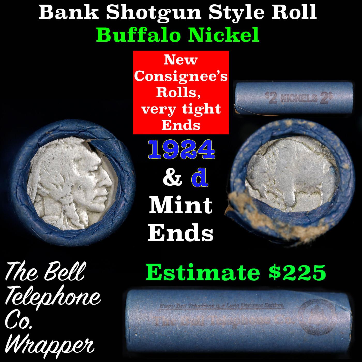 Buffalo Nickel Shotgun Roll in Old Bank Style 'Bell Telephone'  Wrapper 1924 & d Mint Ends