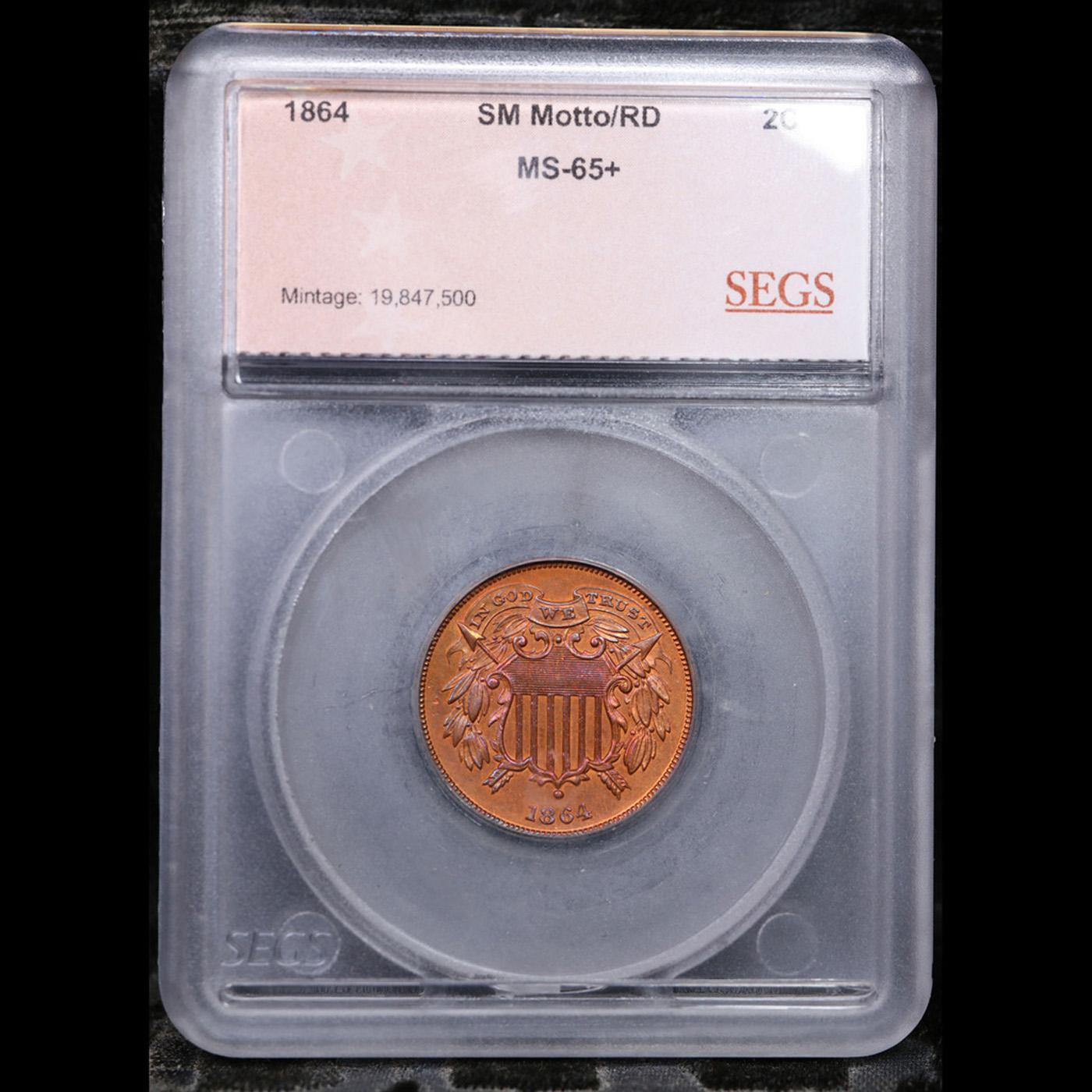 ***Auction Highlight*** 1864 Small Motto Two Cent Piece Near TOP POP! 2c Graded ms65+ rd BY SEGS (fc