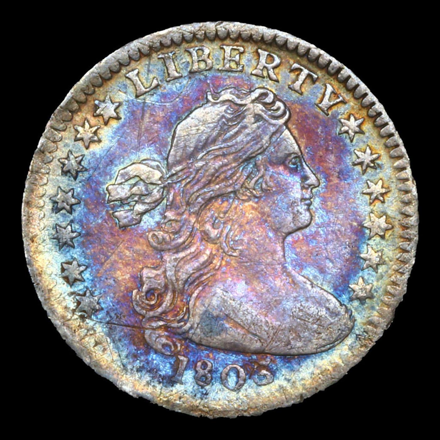 ***Auction Highlight*** 1803 Draped Bust Half Dime Small 8 Rainbow Toned 1/2 10c Graded au55 By SEGS