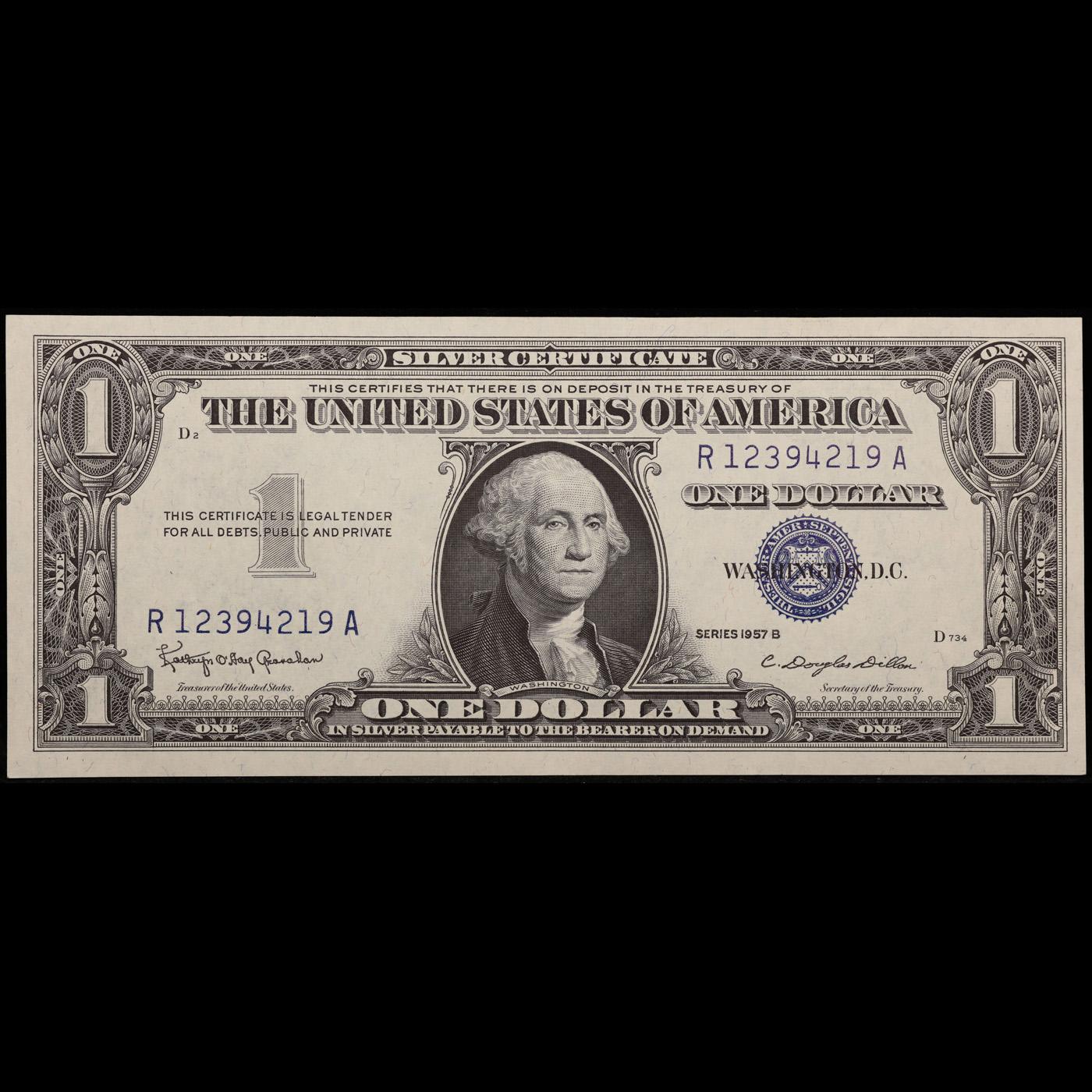 1957B $1 Blue Seal Silver Certificate Grades Choice AU