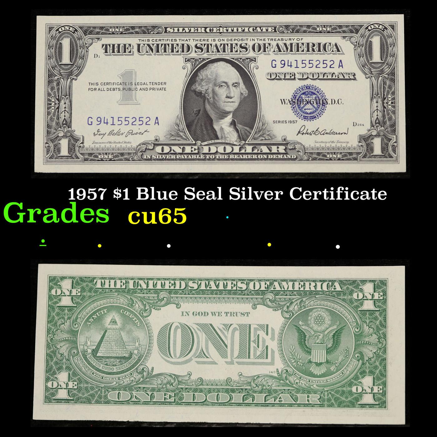 1957 $1 Blue Seal Silver Certificate Grades Gem CU