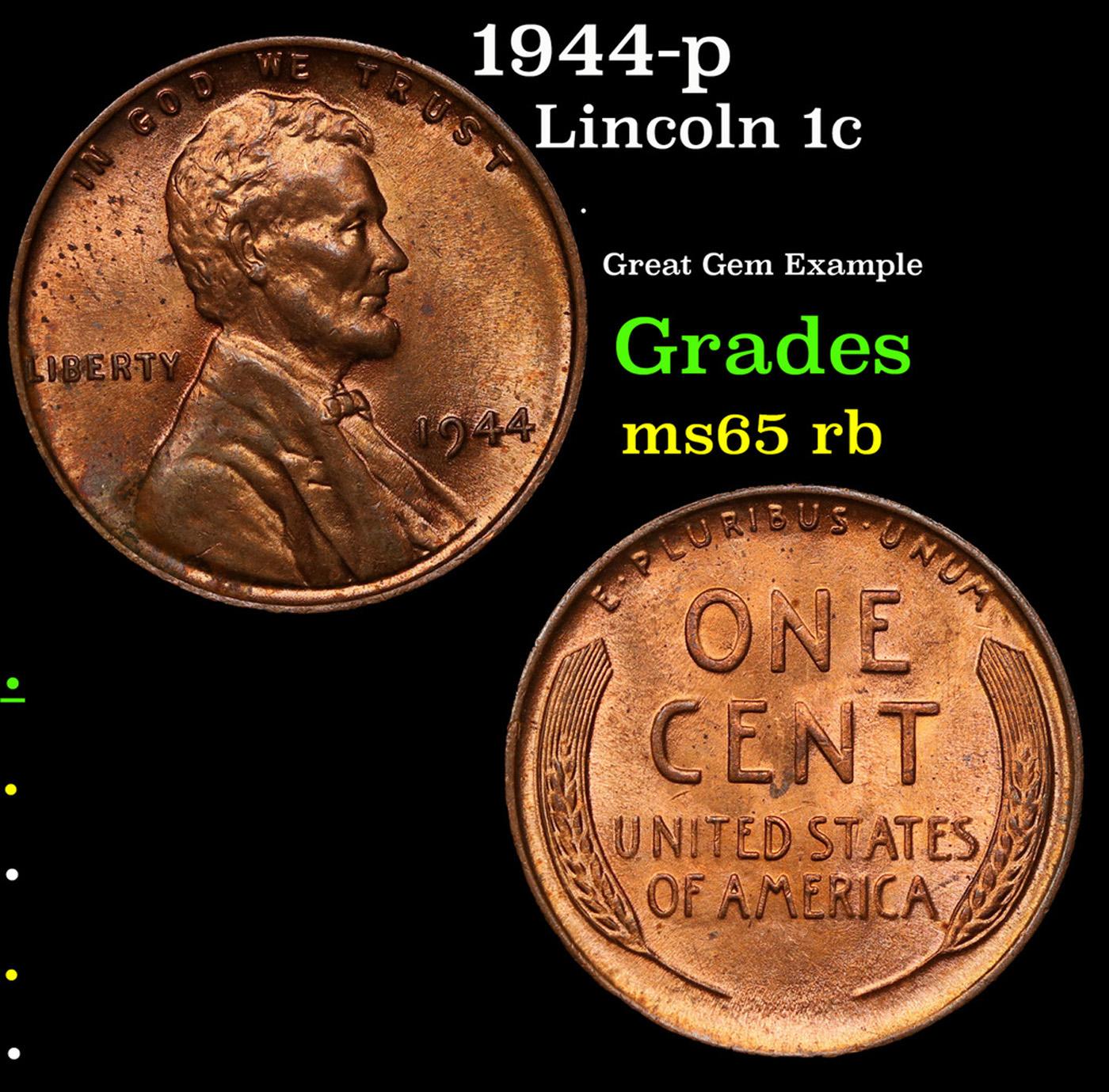 1944-p Lincoln Cent 1c Grades GEM Unc RB