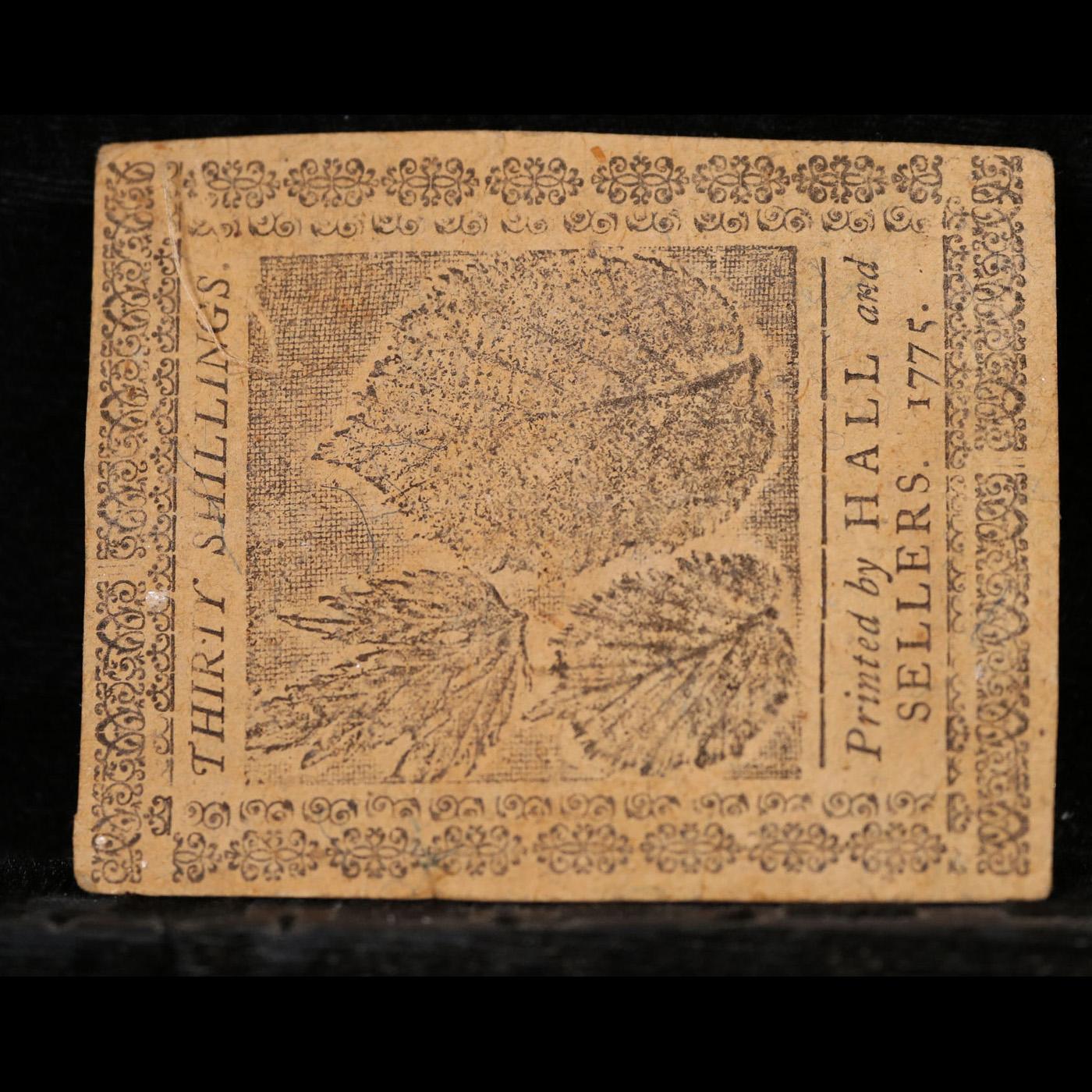 Pennsylvania Colonial Currency July 20th, 1775 30 Shillings (30s) Fr-PA179 Printed By Hall & Sellers