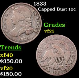 1833 Capped Bust Dime 10c Grades vf+