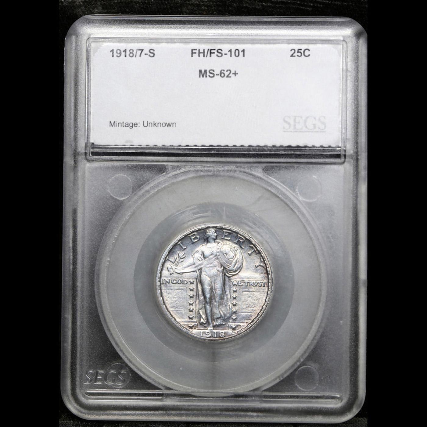 ***Auction Highlight*** 1918/7-s Standing Liberty Quarter FS-101 25c Graded ms62+ FH By SEGS (fc)