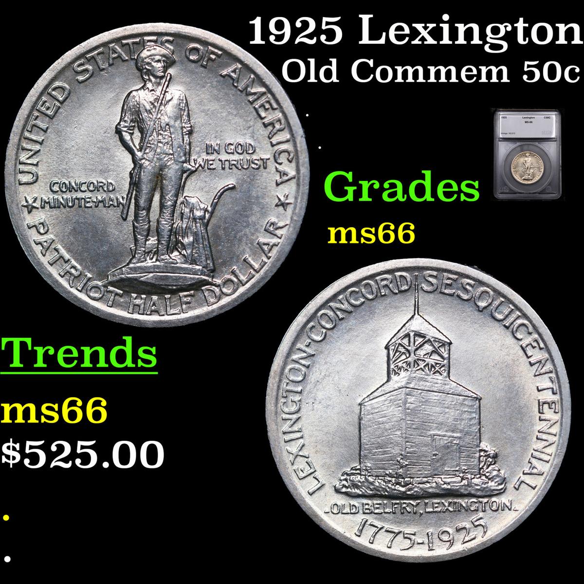 1925 Lexington Old Commem Half Dollar 50c Graded ms66 By SEGS
