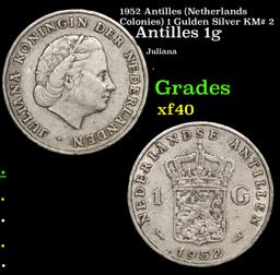 1952 Antilles (Netherlands Colonies) 1 Gulden Silver KM# 2 Grades xf