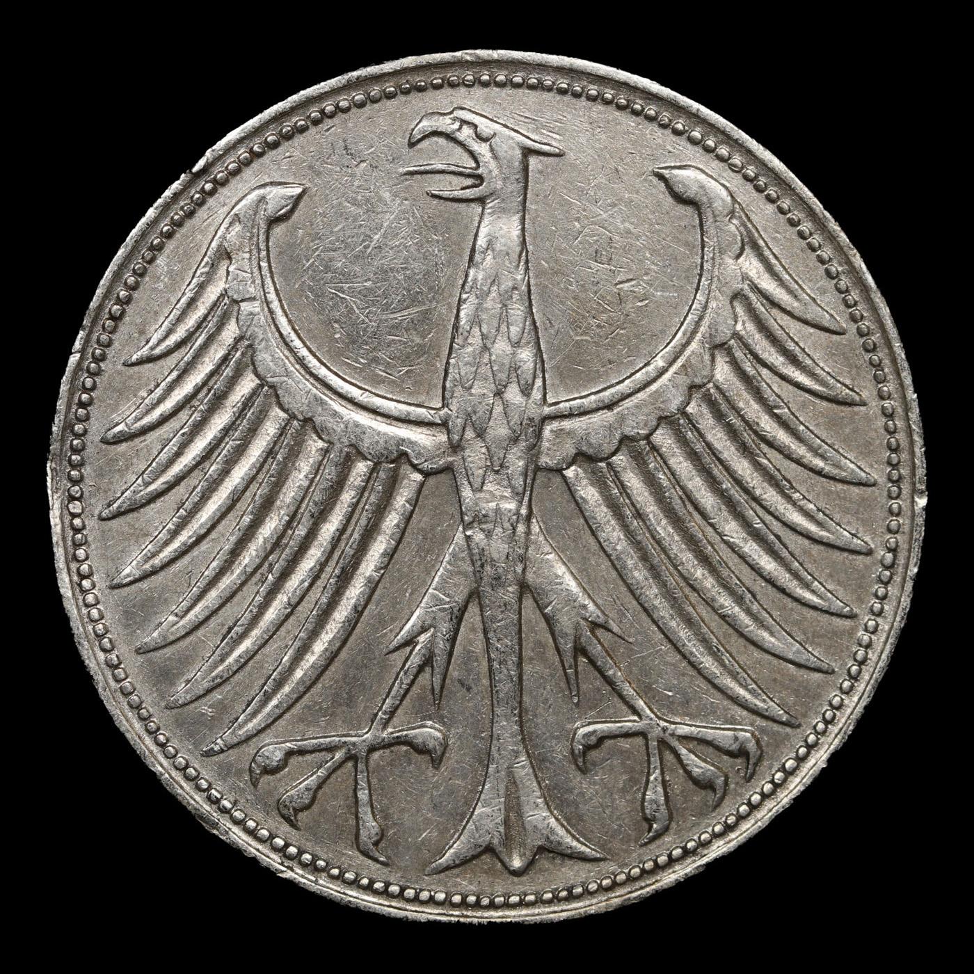 1951J Germany(Federal Republic) 5 Marks Silver KM# 112.1 Grades Select AU