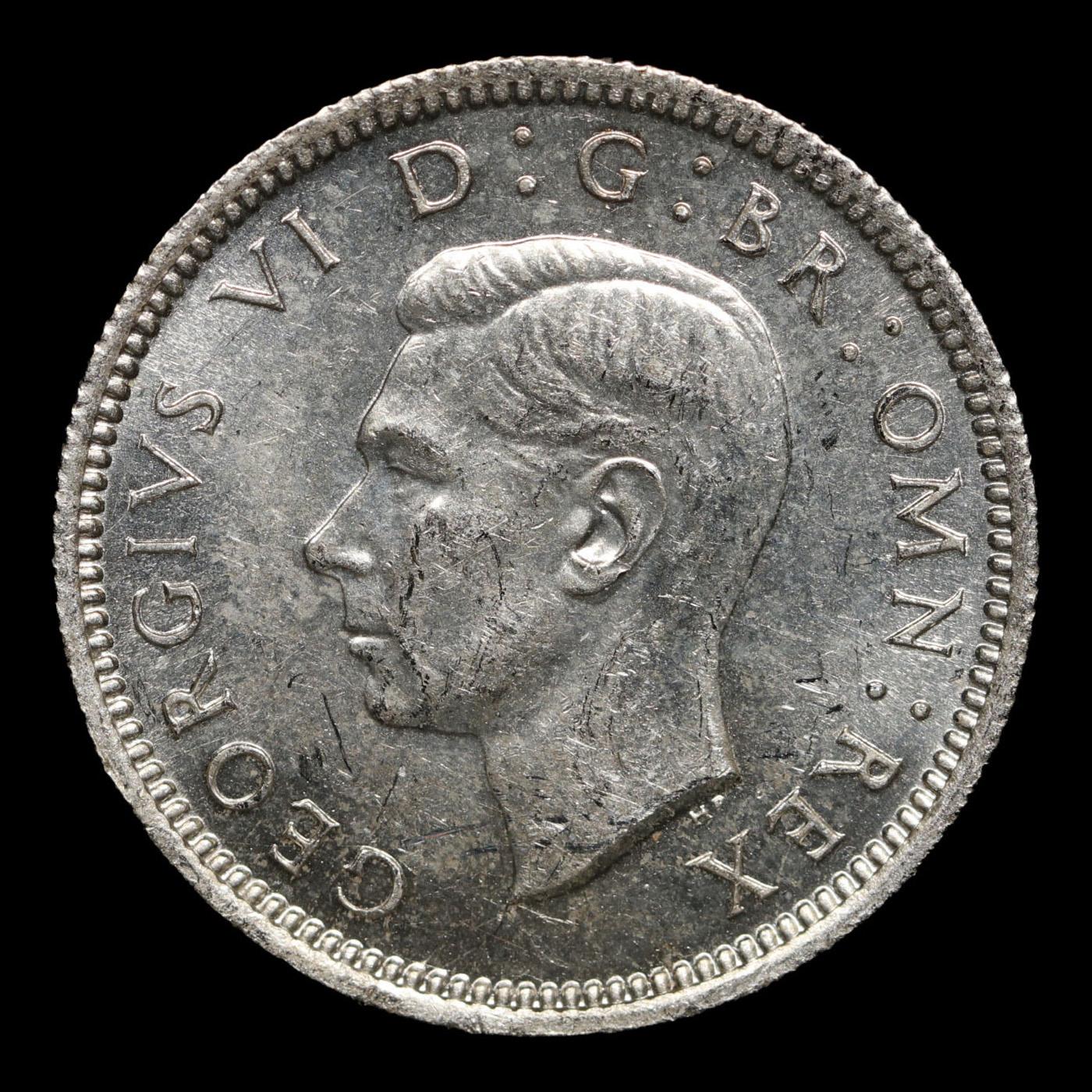 1944 Great Britain 6 Pence (Sixpence) Silver KM# 852 Grades Choice+ Unc