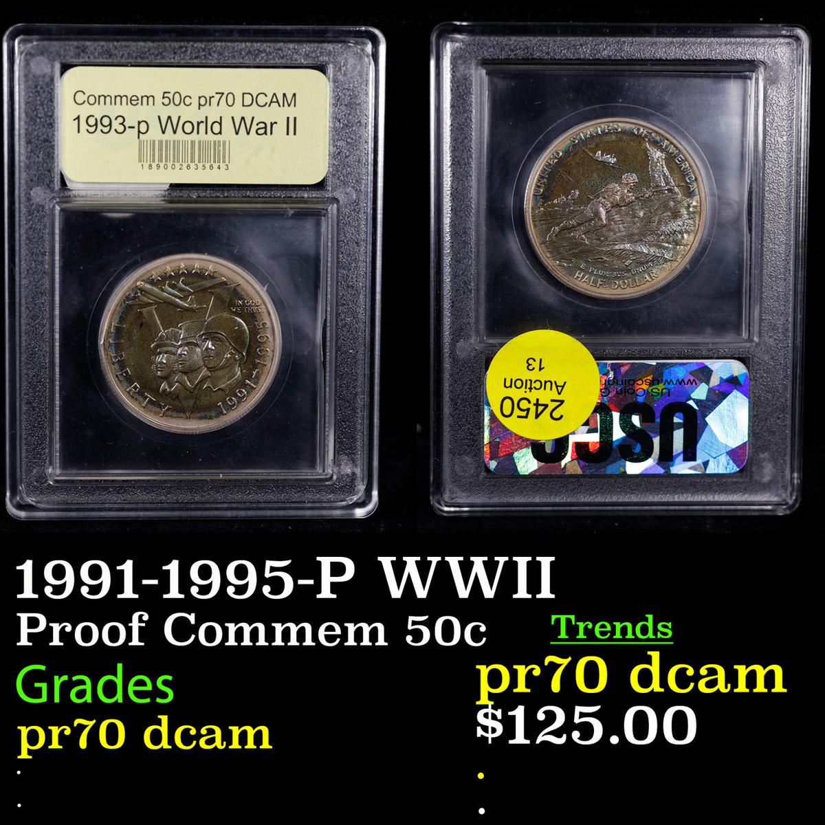 Proof 1991-1995-P WWII Modern Commem Half Dollar 50c Graded GEM++ Proof Deep Cameo By USCG