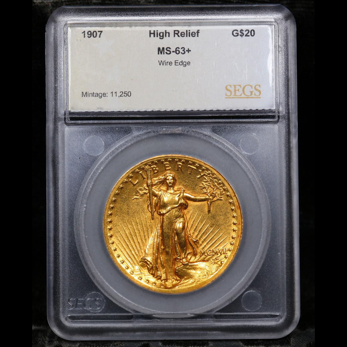 ***Auction Highlight*** 1907 High Relief, Wire Edge Gold St. Gaudens Double Eagle $20 Graded ms63+ B