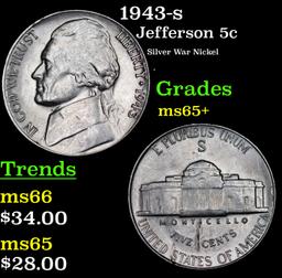 1943-s Jefferson Nickel 5c Grades GEM+ Unc