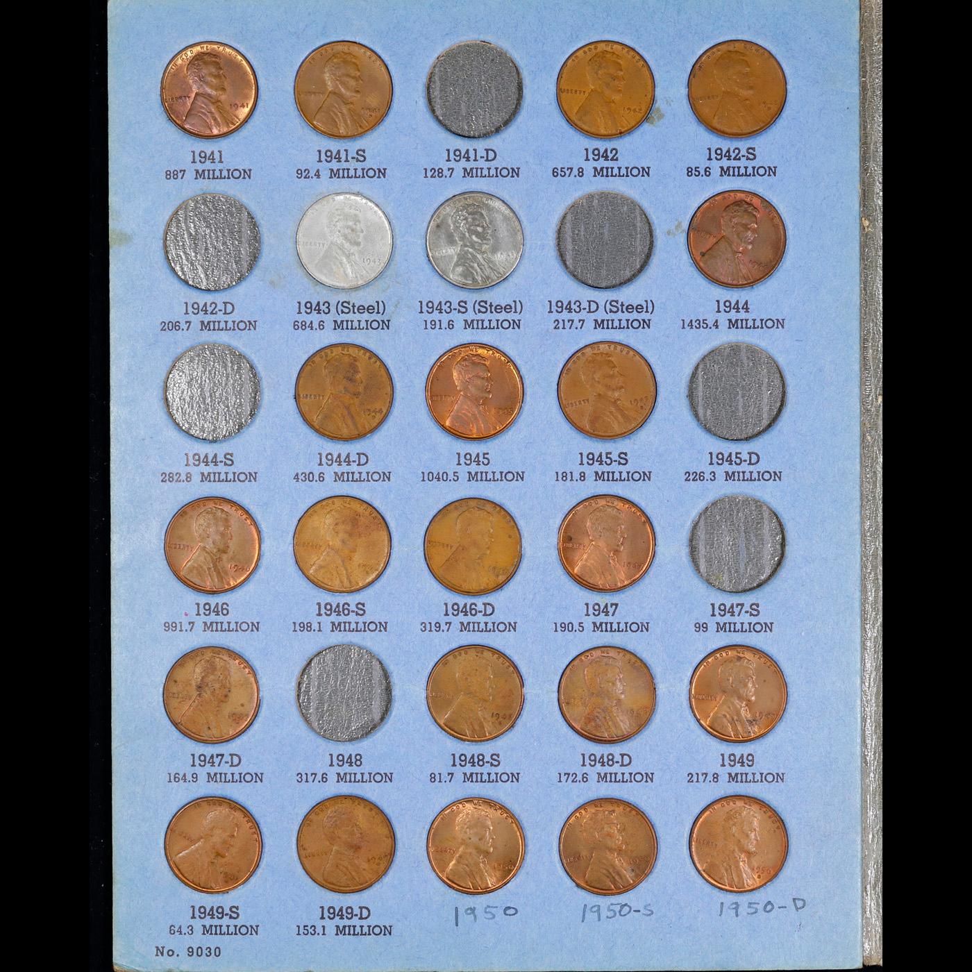 Near Complete Lincoln 1c Whitiman Album, 1941-1953, 31 coins in Total