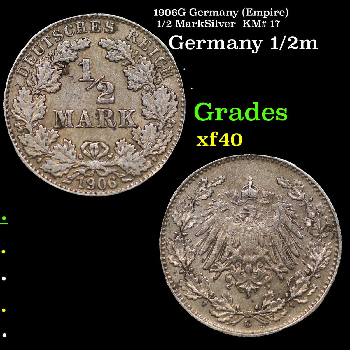 1906G Germany (Empire) 1/2 MarkSilver  KM# 17 Grades xf