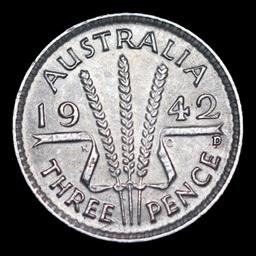 1942D Australia 3 Pence 3p KM# 37 Grades Choice Unc