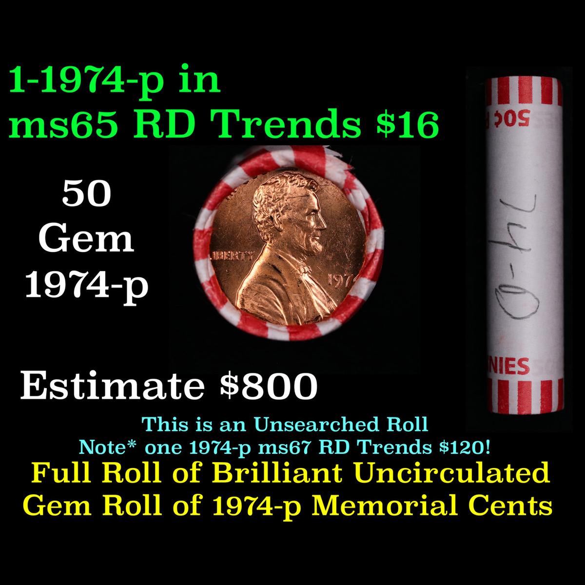 Shotgun Lincoln 1c roll, 1974-d 50 pcs Bank Wrapper.