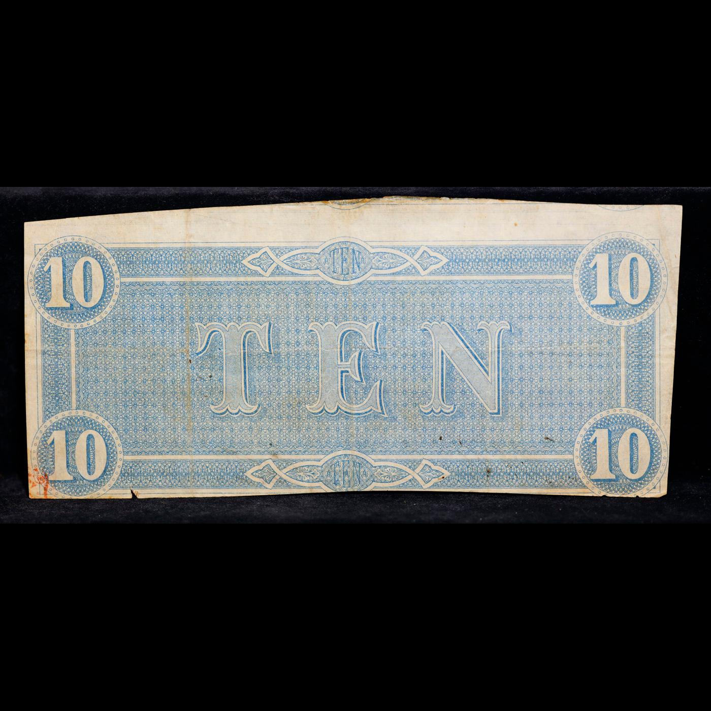 1864 $10 Confederate Note, T68 Grades Select AU