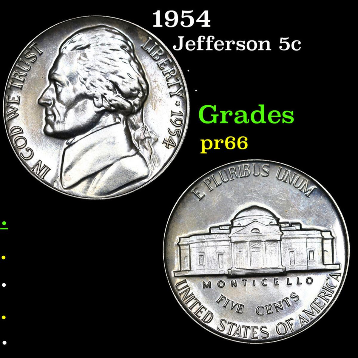 Proof 1954 Jefferson Nickel 5c Grades GEM+ Proof