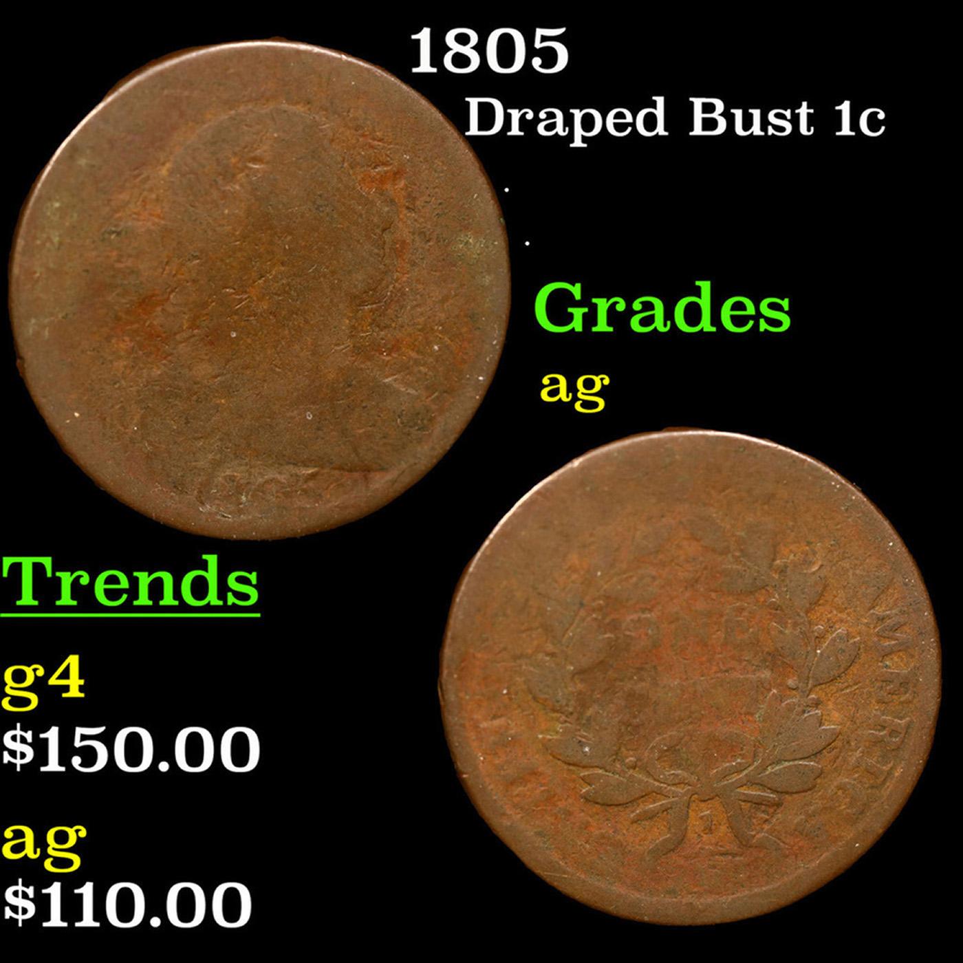 1805 Draped Bust Large Cent 1c Grades ag