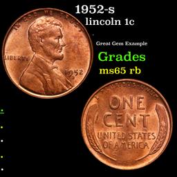 1952-s Lincoln Cent 1c Grades GEM Unc RB