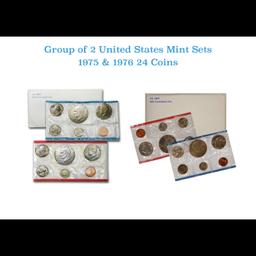 Group of 2 United States Mint Set in Original Government Packaging! From 1975-1976 with 24 Coins Ins