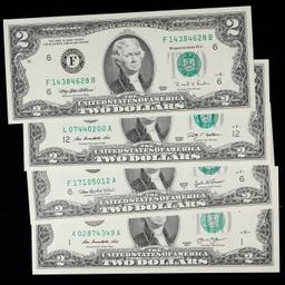 4x 1995-2013 $2 Federal Reserve Notes, All CU, All Different Series Grades Brilliant Uncirculated