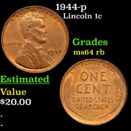 1944-p Lincoln Cent 1c Grades Choice Unc RB
