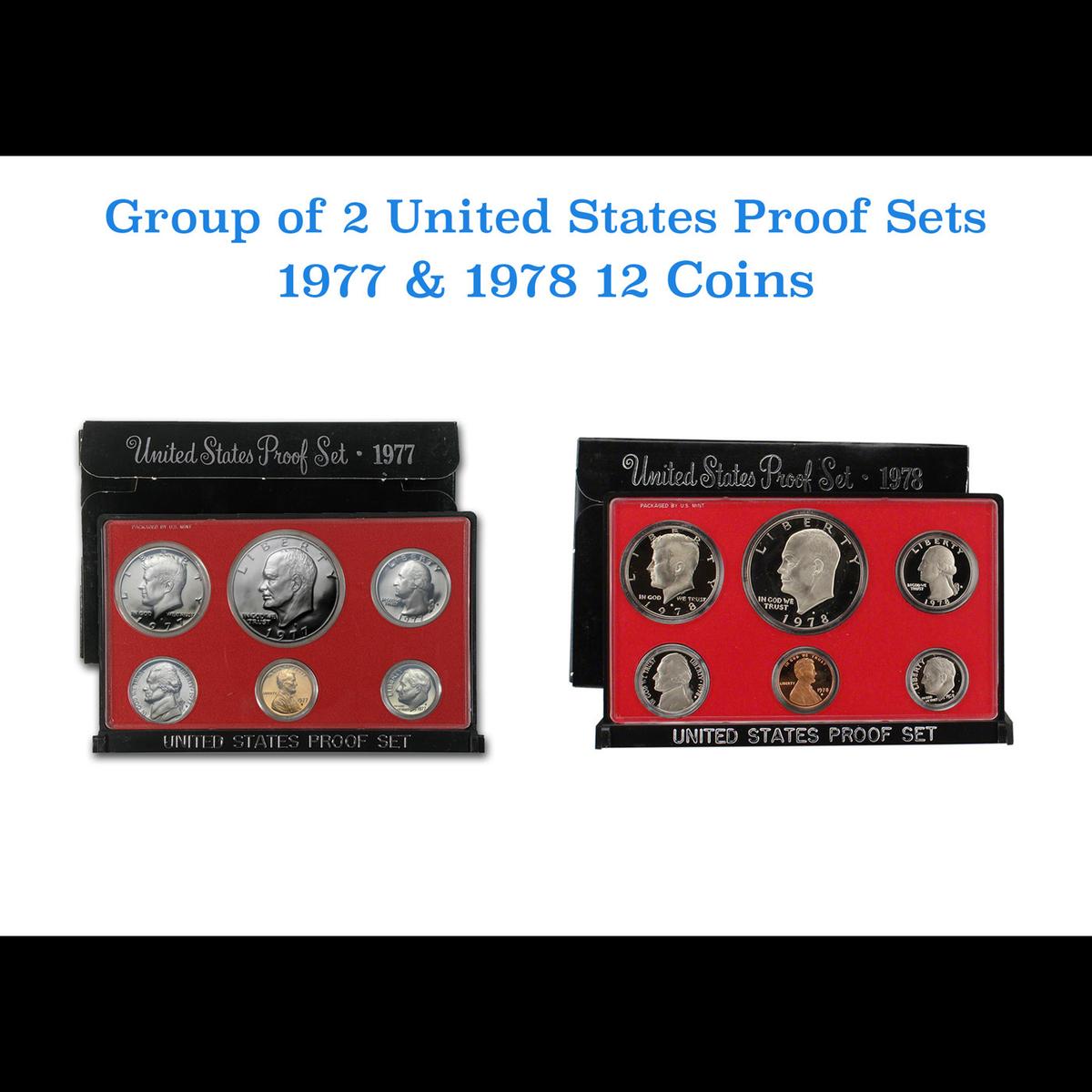 Group of 2 United States Mint Proof Sets 1977-1978 12 coins