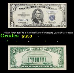 *Star Note* 1953 $5 Blue Seal Silver Certificate United States Note Grades Select AU