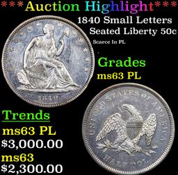 ***Auction Highlight*** 1840 Small Letters Seated Half Dollar 50c Graded Select Unc PL BY USCG (fc)