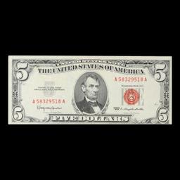 1963 $5 Red Seal United States Note Fr-1536 Grades Choice AU