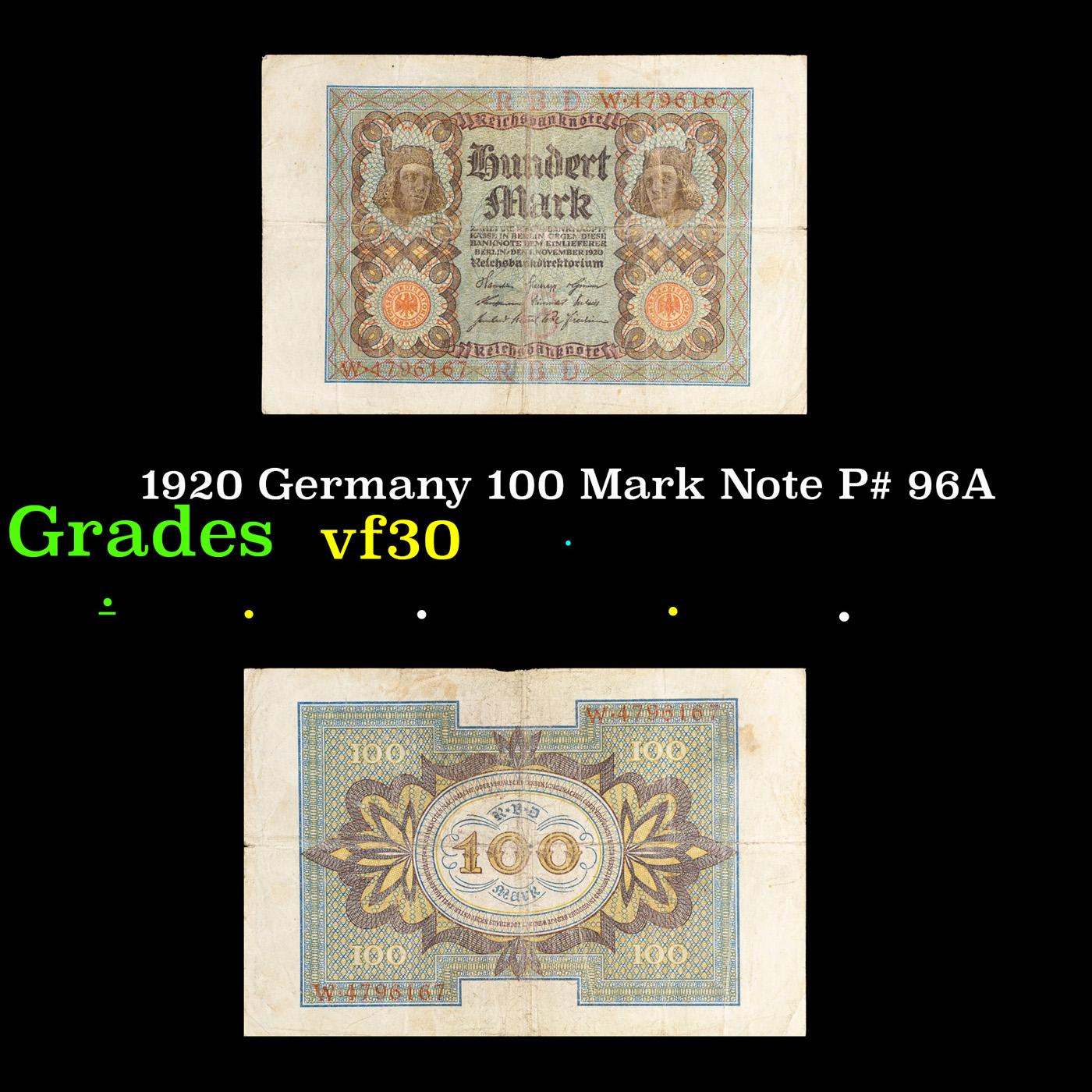 1920 Germany 100 Mark Note P# 96A Grades vf++