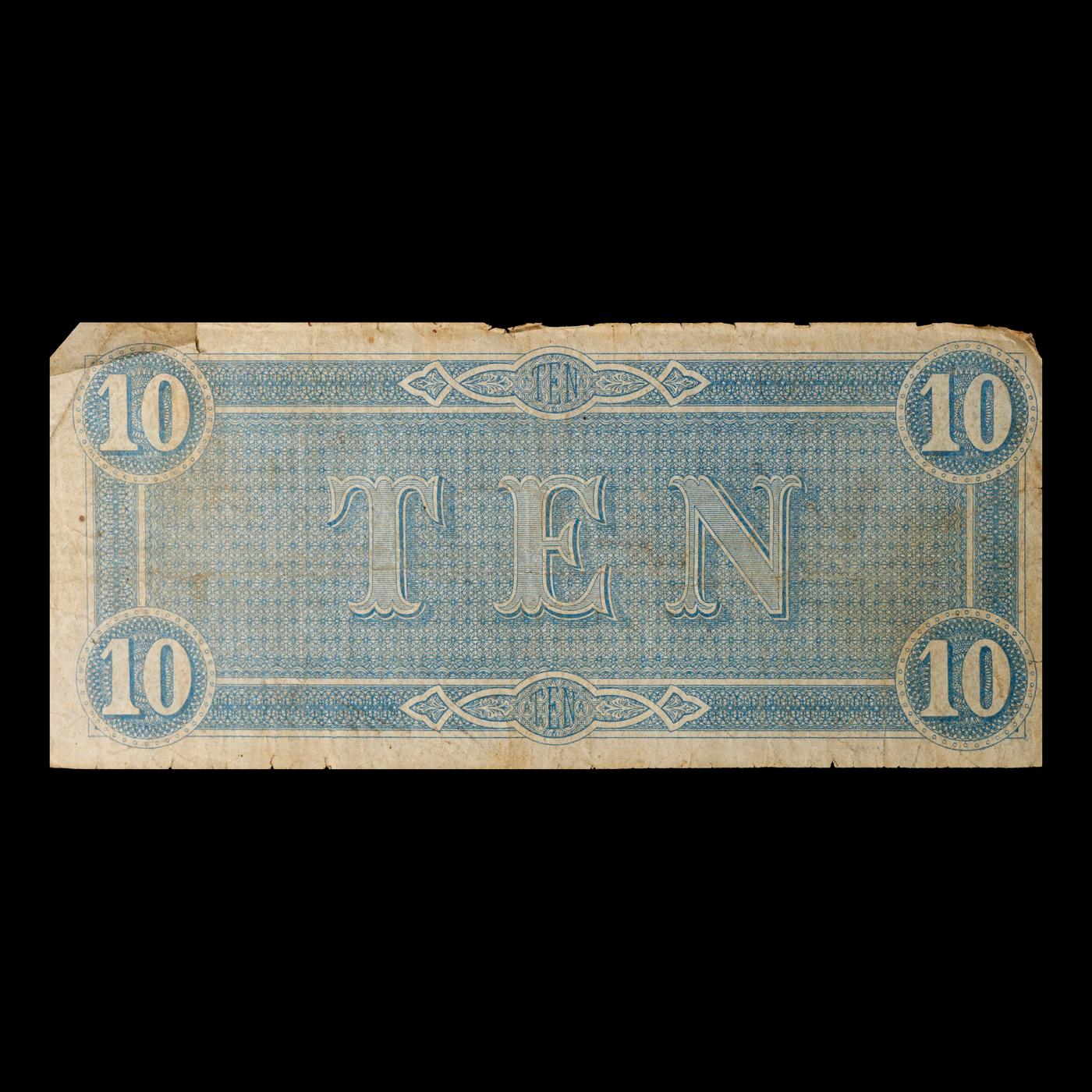 1864 $10 Confederate States Note, T68 Grades Select AU