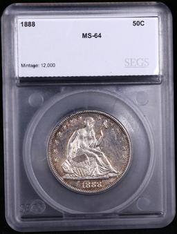 ***Auction Highlight*** 1888-p Seated Half Dollar 50c Graded ms64 BY SEGS (fc)