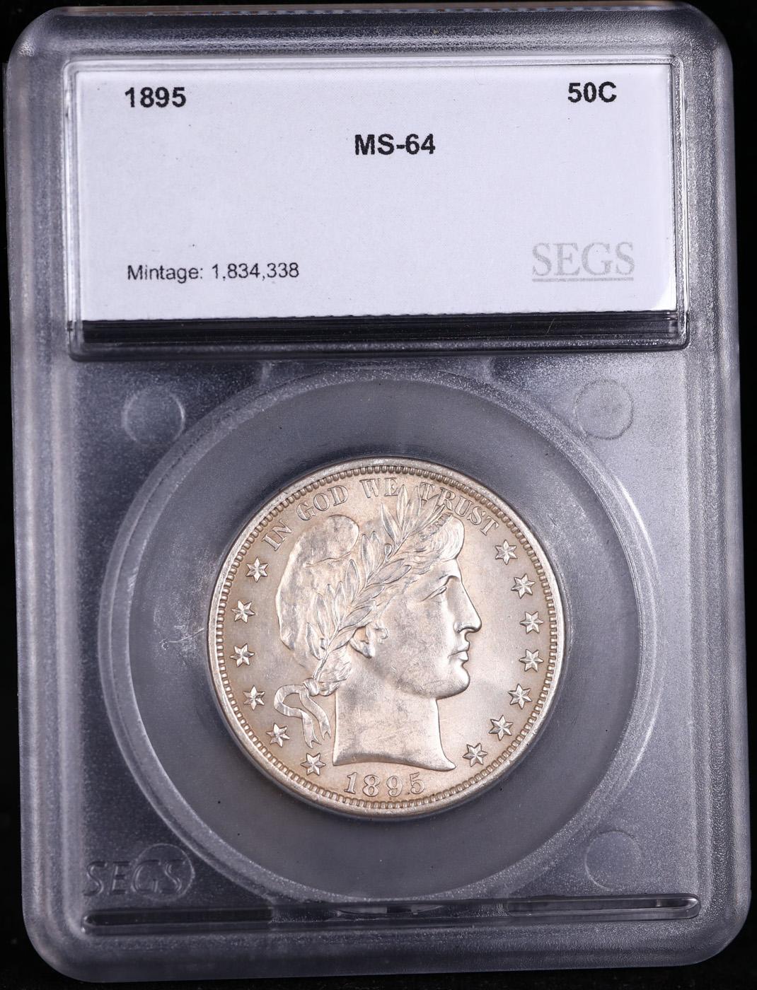 ***Auction Highlight*** 1895-p Barber Half Dollars 50c Graded ms64 BY SEGS (fc)