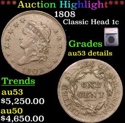 ***Auction Highlight*** 1808 Classic Head Large Cent 1c Graded au53 details By SEGS (fc)