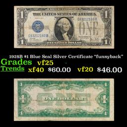 1928B $1 Blue Seal Silver Certificate "funnyback" Grades vf+