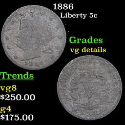 1886 Liberty Nickel 5c Grades vg details