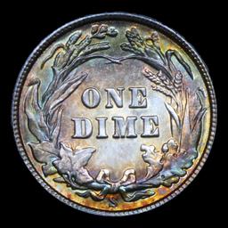 ***Auction Highlight*** 1909-s Barber Dime Rainbow Toned NEAR TOP POP! 10c Graded ms66+ BY SEGS (fc)