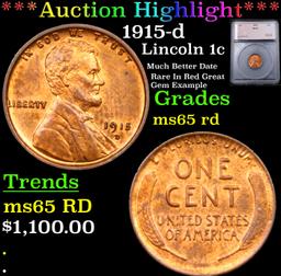 ***Auction Highlight*** 1915-d Lincoln Cent 1c Graded ms65 rd BY SEGS (fc)