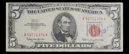 1963 $5 Red Seal United States Note Grades xf+