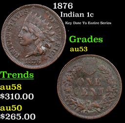 1876 Indian Cent 1c Grades Select AU