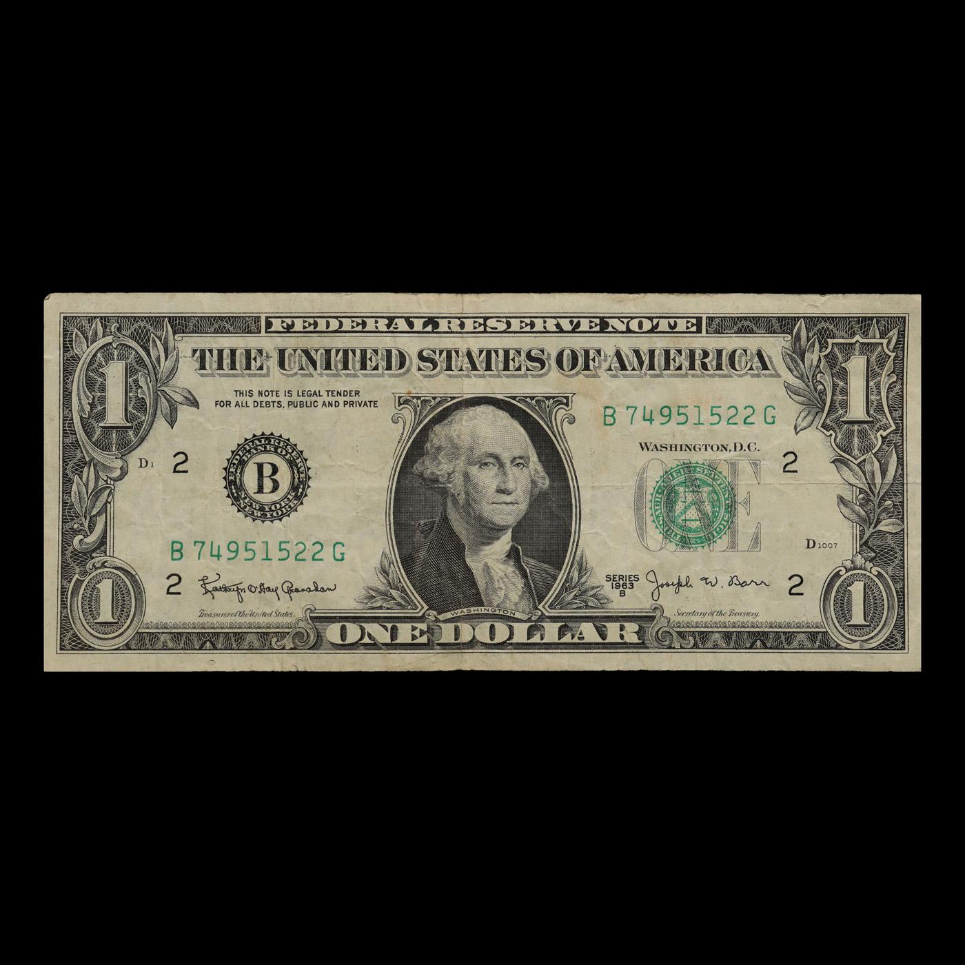 1963B $1 'Barr Note' Federal Reserve Note Grades vf++