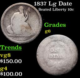 1837 Lg Date Seated Liberty Dime 10c Grades g+