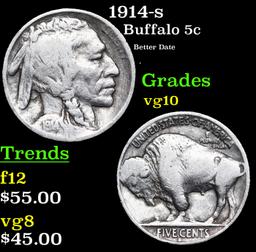 1914-s Buffalo Nickel 5c Grades vg+