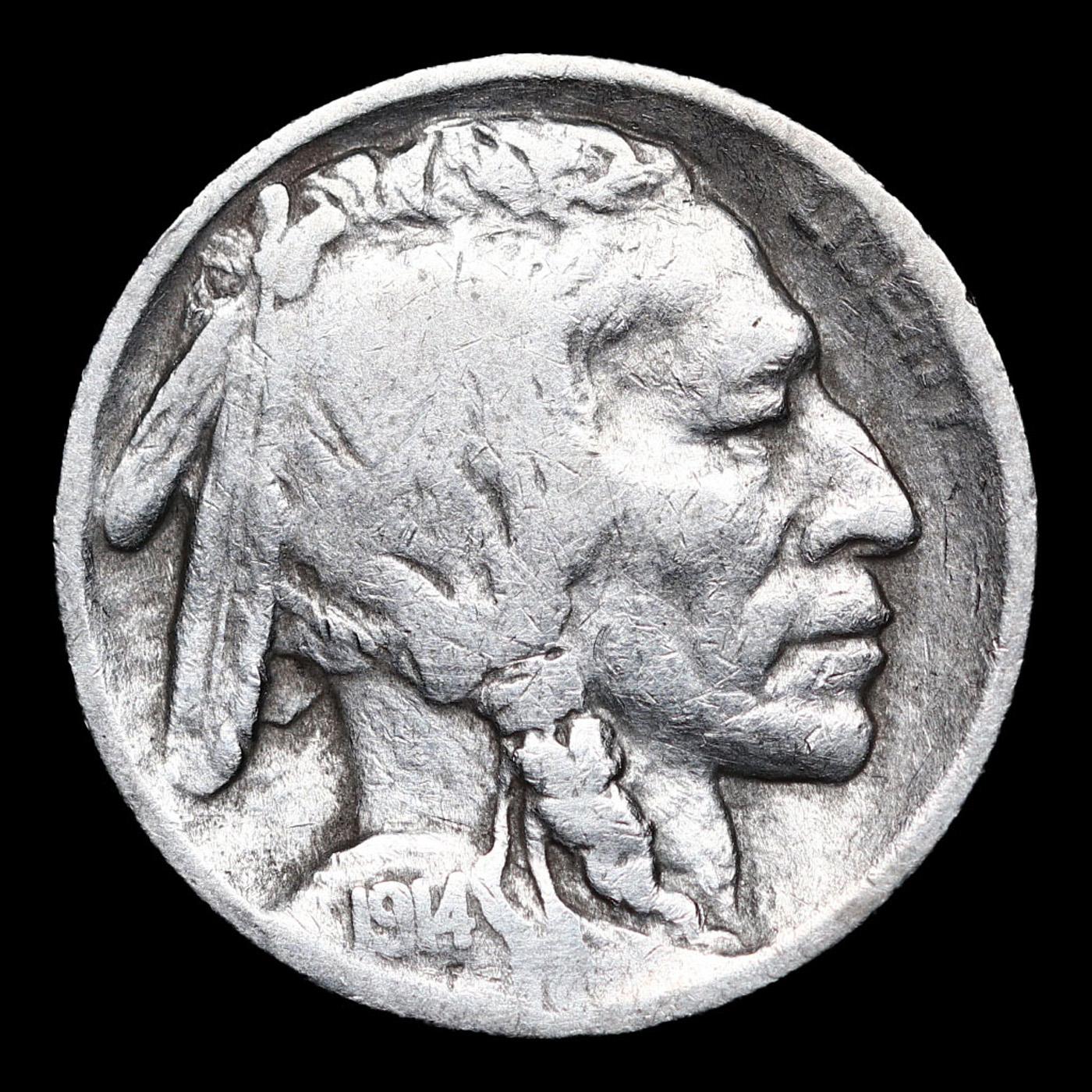 1914-s Buffalo Nickel 5c Grades vg+