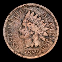1859 Indian Cent 1c Grades vf+
