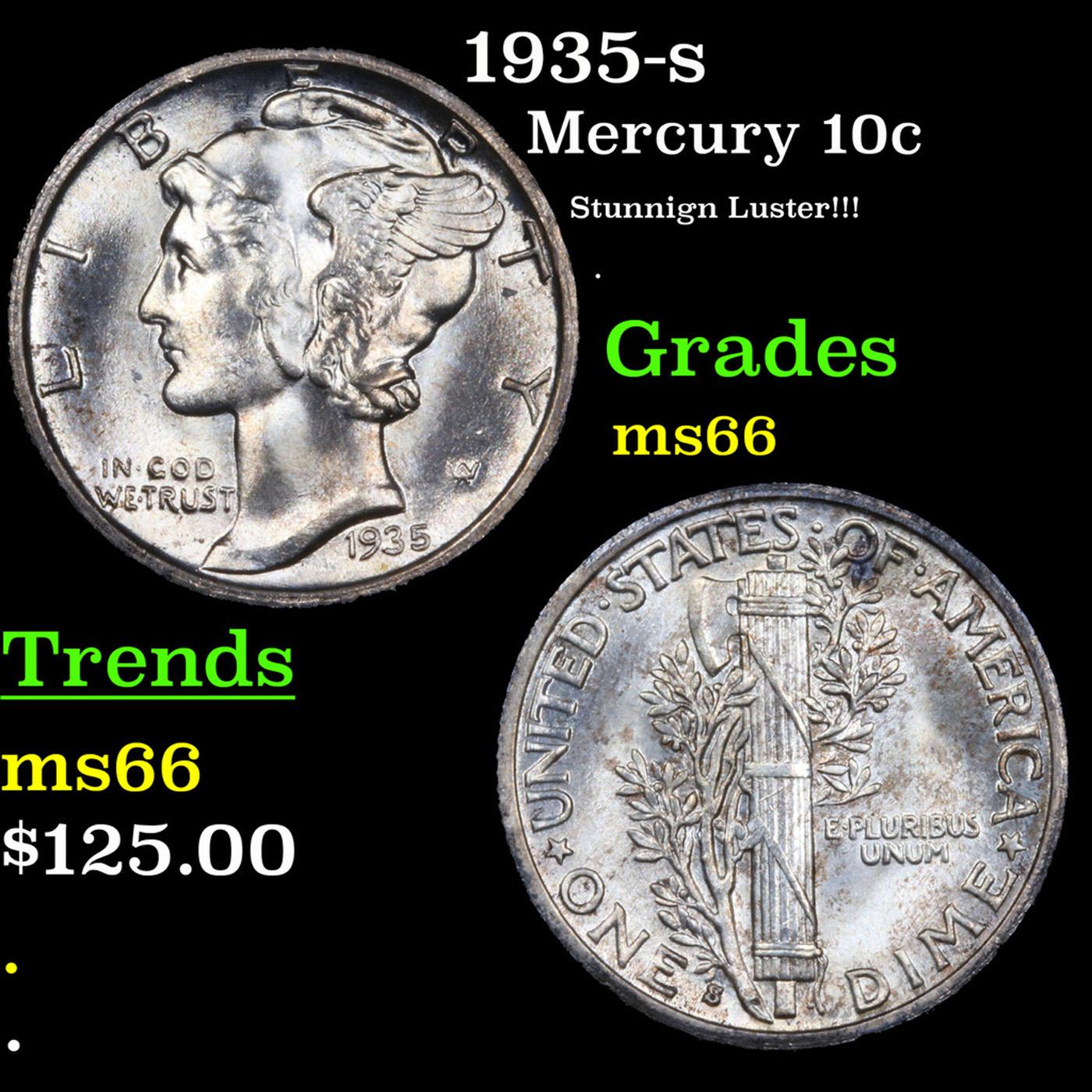 1935-s Mercury Dime 10c Grades GEM+ Unc